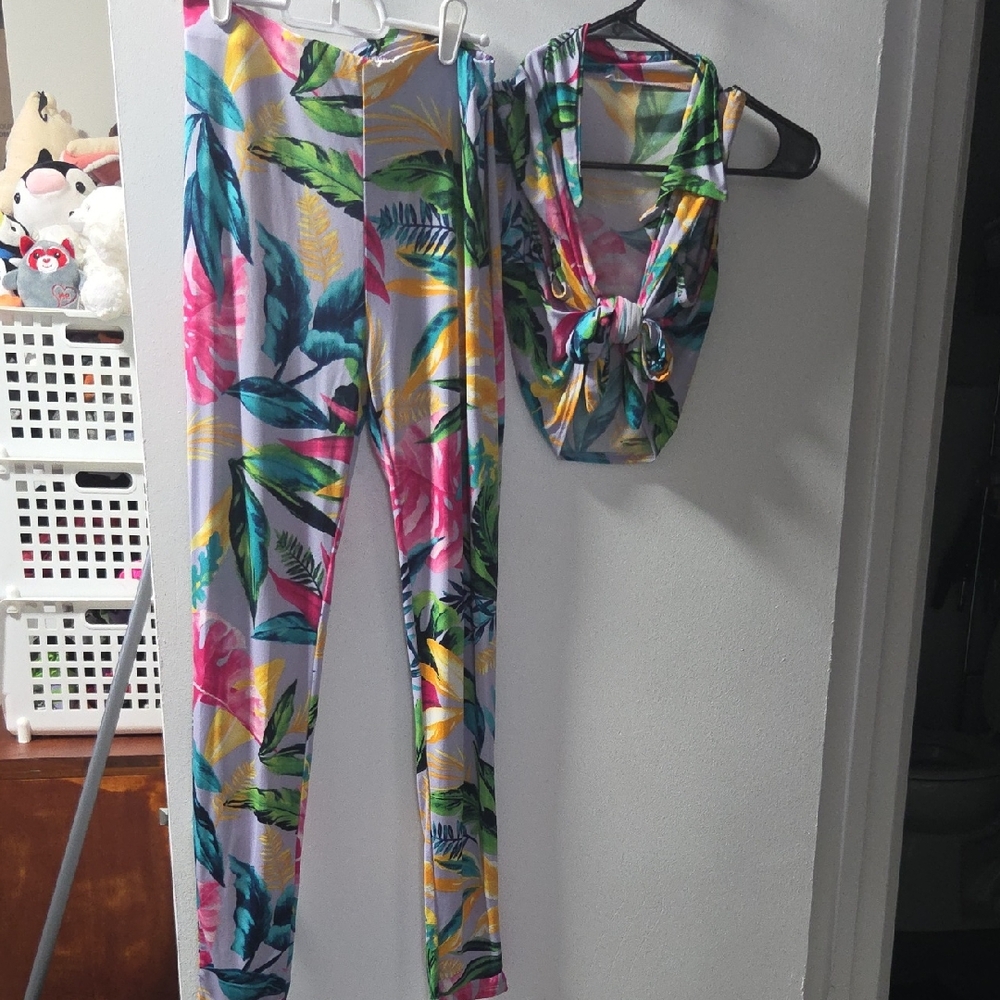 Floral Multicolor Women's Pants & Jumpsuit Set